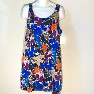 Apostrophe SZ XL Scoop neck shift dress pockets tropical 80's Beach Y2K Coverup